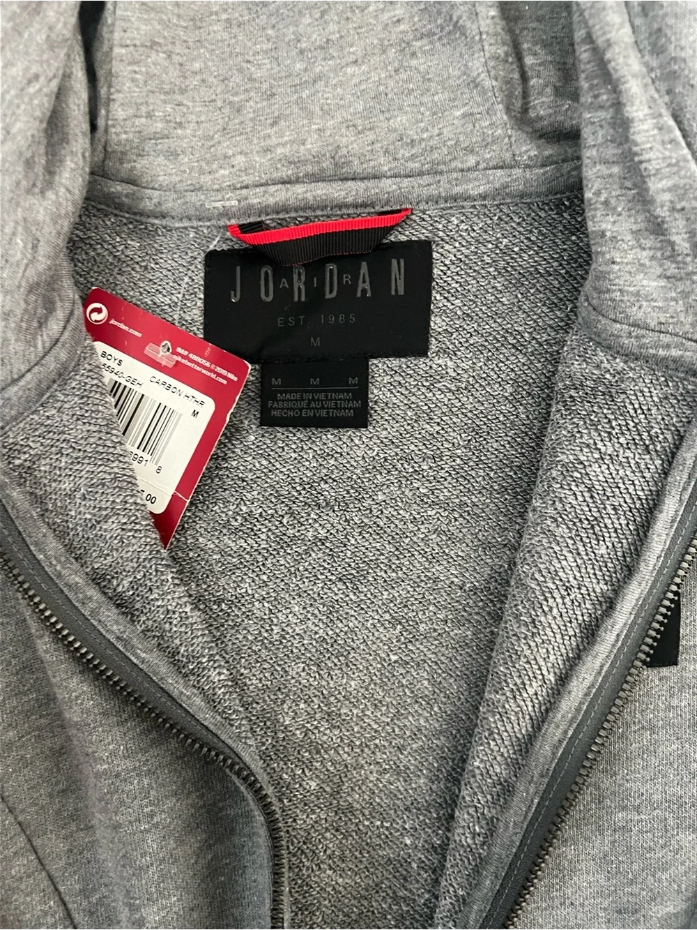 Jordan Boy’s Full Zip Hooded Fleece Hoodie Gray M Regular Fit Pockets